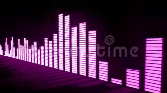 音乐控制水平发光的粉红色紫罗兰色音频均衡器条与反射从镜面移动视频的预览图