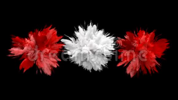 红色白色爆炸多种彩色烟雾爆炸流体粒子视频的预览图