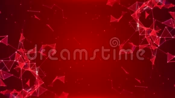红色抽象背景上发光的三角形和粒子视频的预览图