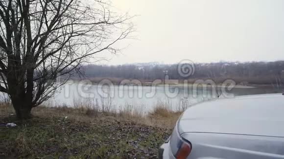 秋天的景色阴郁的雾蒙蒙的森林湖视频的预览图