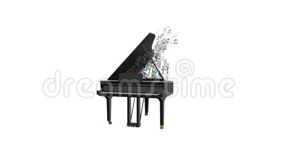 黑色光泽钢琴与飞行音符视频的预览图