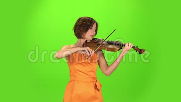 工作室里的音乐家拉小提琴绿色屏幕视频的预览图