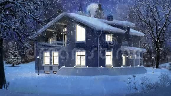 冬季圣诞场景中的现代住宅视频的预览图