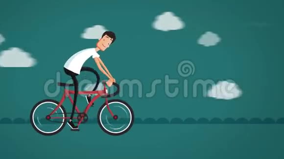 卡通人物骑自行车在路上视频的预览图