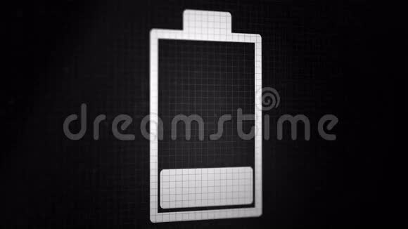 循环动画背景与充电电池图标白色在黑色像素屏幕上垂直的无缝环视频的预览图