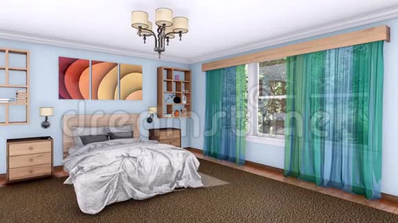 3D动画明亮现代卧室内部视频的预览图