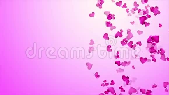 情人节那天美丽的粉红色背景和落下来心视频的预览图