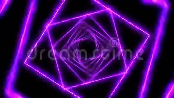 黑色背景的彩色激光束隧道美丽的光线雷光循环动画视频的预览图