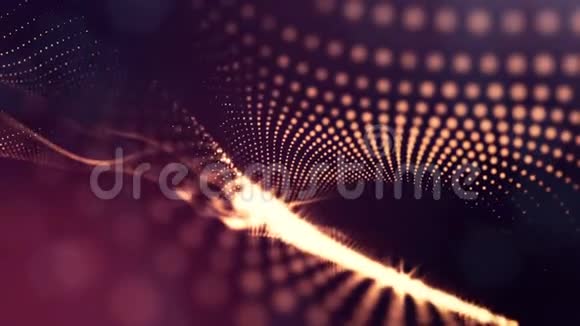 深色成分有振荡的发光的金色红色颗粒形成波浪状表面流畅的动画循环视频的预览图