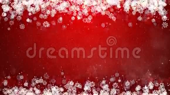 红色背景下的圣诞框架带有雪花的抽象冬季卡视频的预览图
