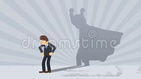 商人站在超级英雄阴影下商业象征胜利者和挑战的概念漫画循环动画视频的预览图