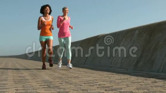 两个健康的女人一起跑步视频的预览图