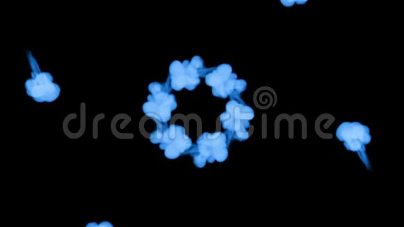 荧光蓝墨水或烟雾形成恒星在黑色上缓慢地分离蓝色染料在水中扩散使用墨水视频的预览图