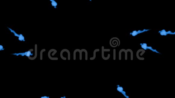 荧光蓝墨水或烟雾形成恒星在黑色上缓慢地分离蓝色在水中蔓延使用墨水视频的预览图