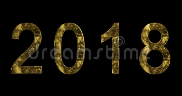 老式黄金金属2018字文本与光反射黑色背景与阿尔法通道黄金豪华概念视频的预览图