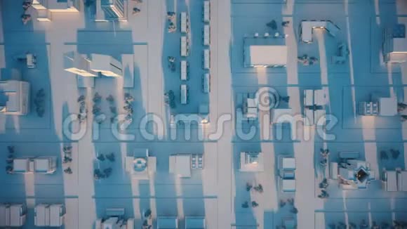 日落时城市街道的鸟瞰图3D视频的预览图