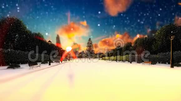 公园小巷下雪节日背景视频的预览图