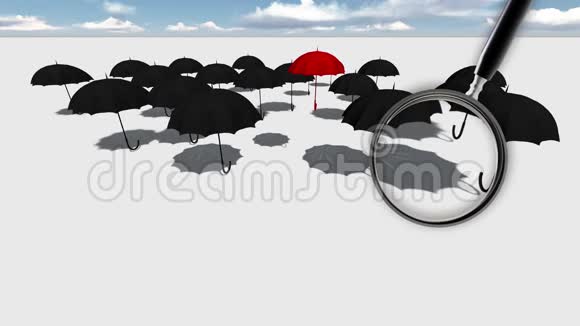 放大玻璃红伞从人群中脱颖而出视频的预览图