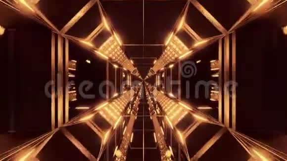 未来科学小说隧道走廊与金属盗窃线框Kontur和无尽的发光灯3D插图视频的预览图