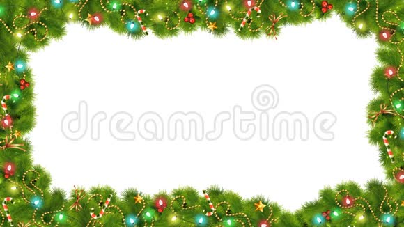 圣诞节设计的节日元素有绿色深绿色蓝色和红杉枝装饰糖果星星和冬青与卢马视频的预览图