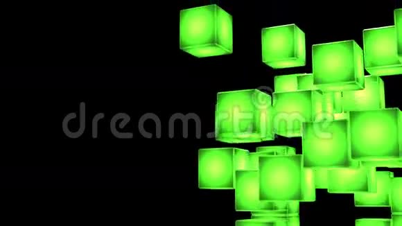 黑色文本空间上的环能绿光立体抽象视频的预览图