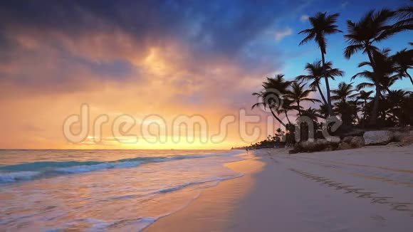 海日出和异域天堂岛海滩多米尼加共和国蓬塔卡纳视频的预览图