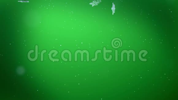 美丽的三维雪花在空气中缓慢地漂浮并在绿色的背景上发光作为圣诞动画使用新年视频的预览图