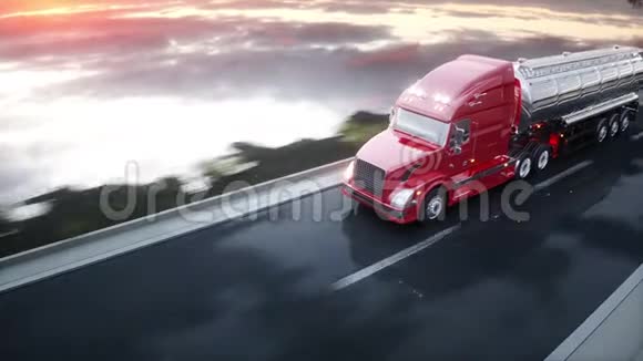 加油机油车高速公路上的卡车开得很快逼真的4K动画视频的预览图
