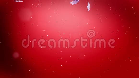 美丽的3D雪花在空气中缓慢地漂浮并在红色的背景上发光作为圣诞动画使用新年视频的预览图