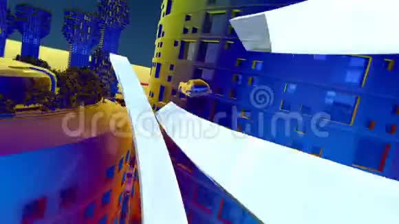 未来之城混合颜色现代城市的交通动画视频的预览图