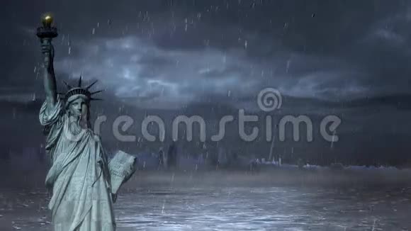 暴风雨中的自由女神像视频的预览图