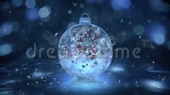 圣诞新年蓝冰玻璃包装饰雪底环4k视频的预览图