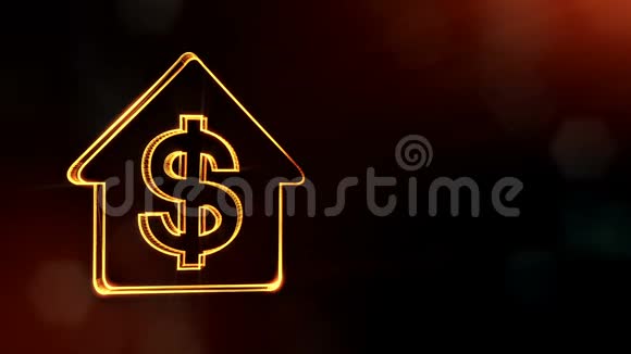 美元在房子的徽记上发光粒子的金融背景3D无缝动画与景深视频的预览图