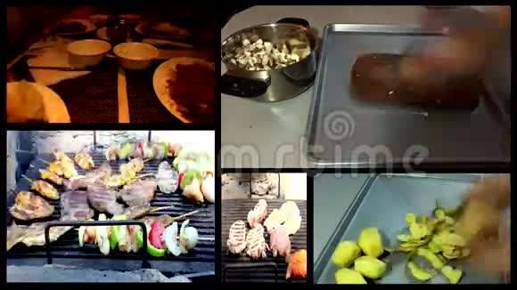 美食陀螺烤肉串糕点晚餐烧烤架时间间隔多屏视频的预览图
