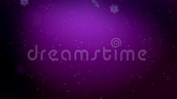 美丽的3D雪花在空气中缓慢地漂浮并在紫色的背景上发光作为圣诞动画使用新视频的预览图