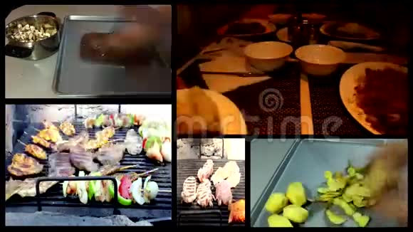 美食陀螺烤肉串糕点晚餐烧烤架时间间隔多屏视频的预览图