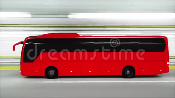 隧道里的红色旅游巴士快速驾驶旅游概念三维动画视频的预览图
