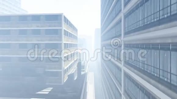 城市地区清晨雾蒙蒙的摩天大楼视频的预览图