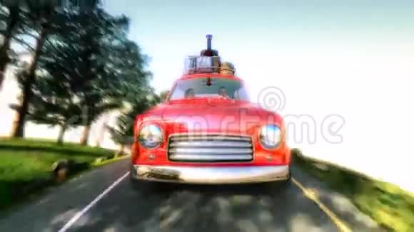 抽象卡通车在山路上用屋顶架行驶4k动画视频的预览图