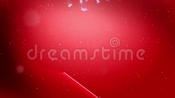 美丽的3d雪花在空气中缓慢地漂浮在红色背景下的夜晚作为圣诞动画使用新年视频的预览图