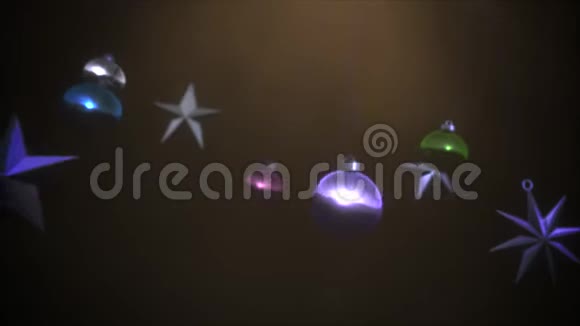动画特写镜头彩色球和雪花在夜间背景视频的预览图