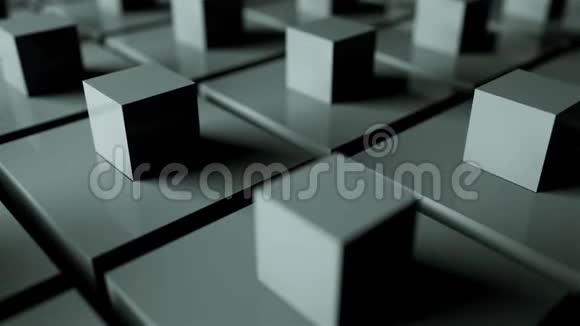 许多有阴影的上升和旋转立方体计算机生成现代抽象背景三维渲染视频的预览图