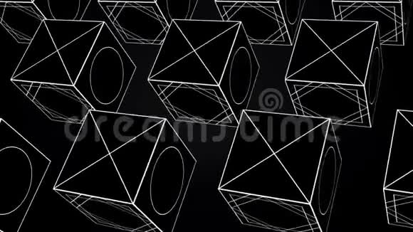 运动立方体循环在黑色背景上旋转白线立方体视频的预览图