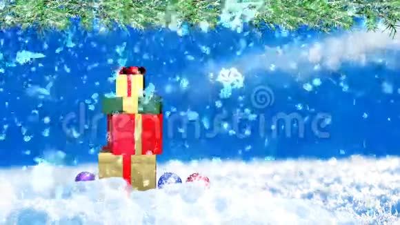高清循环背景与漂亮的雪花和圣诞礼品盒视频的预览图