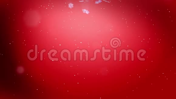 美丽的3D雪花在空气中缓慢地漂浮在红色的背景下在夜间发光使用动画圣诞视频的预览图