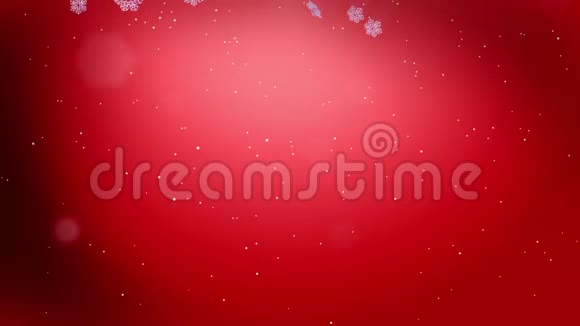 美丽的3D雪花在空气中缓慢地漂浮在红色的背景下在夜间发光使用动画圣诞视频的预览图