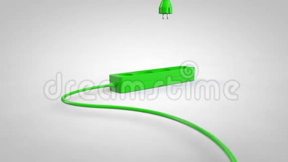 将电线电缆插入插座绿屏能源概念白色的叶子视频的预览图