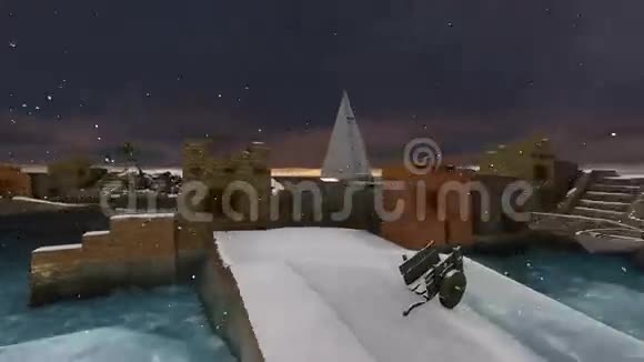 在雪的海洋中心的村庄视频的预览图