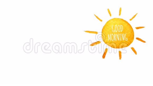 可爱的卡通太阳用水彩画早上好手绘插图视频的预览图
