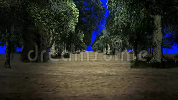蓝屏背景下充满树木和蘑菇的神奇森林视频的预览图